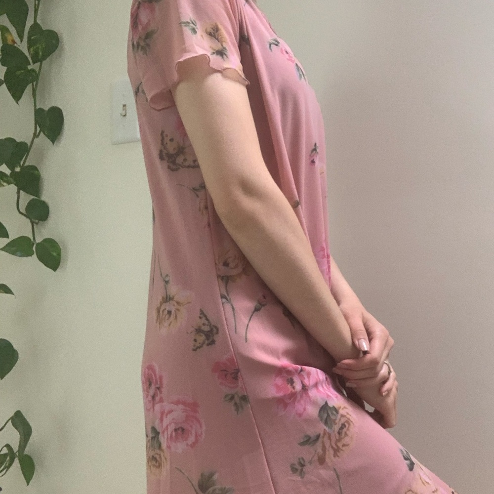 Pink, Floral, Sheer Dress with Slip included